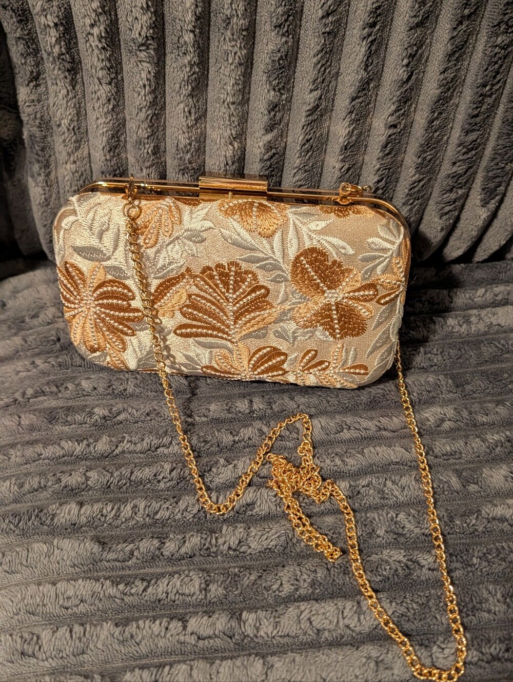 Embroidered Champagne Floral Clutch